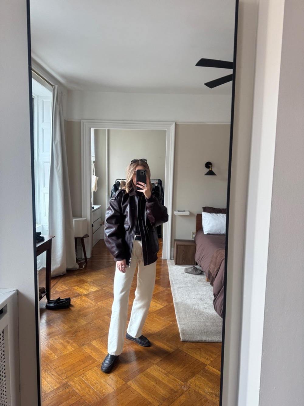 The Frankie Shop Viper Leather Bomber Jacket in Dark Plum - Picture 7 of 7